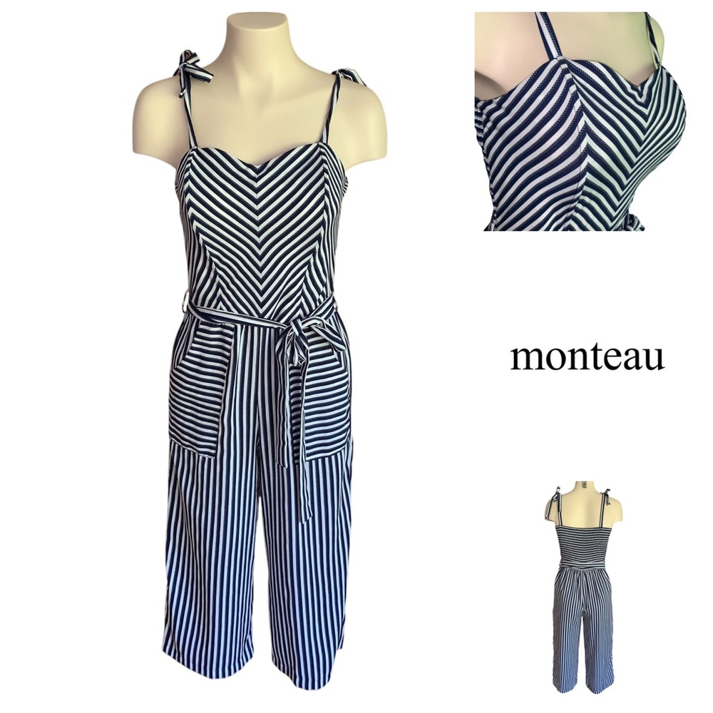 50% OFF MOVING SALE Monteau Blue & White Striped Tie-Strap Jumpsuit Size Small
